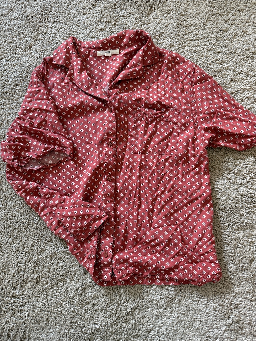 Vans Boxy Crop Red Floral Button-Down Shirt